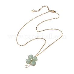 Natural Green Aventurine Shamrock Pendant Shamrock Necklaces&nbsp;NJEW-JN05102-01