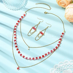 Rondelle 304 Stainless Steel & Glass Beaded Layered Necklace and Earring Set Set for Women&nbsp;SJEW-JS01384