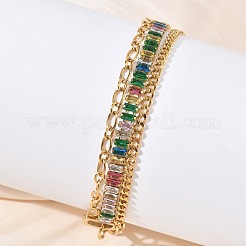 304 Stainless Steel & Glass Double Layers Chain Bracelets for Women&nbsp;BJEW-F540-10G