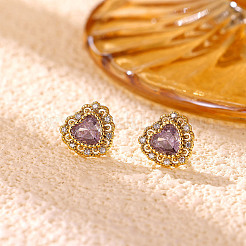 Brass Micro Pave Cubic Zirconia Stud Earrings&nbsp;LS-CU-CBA2AB4-01G