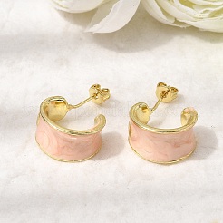 C-Shaped Brass Enamel Stud Earrings&nbsp;EJEW-P333-07G
