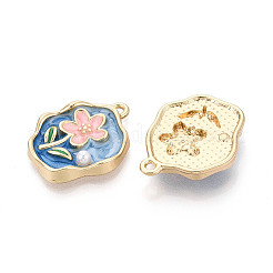 Rack Plating Alloy Enamel and ABS Imitation Pearl Pendants&nbsp;ENAM-T024-87A-G