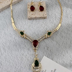 Teardrop Alloy Rhinestone Pendant Necklaces & Stud Dangle Earrings Sets for Women&nbsp;FS-WGFB3C6-01