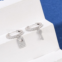 Lock & Key 925 Sterling Silver Micro Pave Clear Cubic Zirconia Hoop Earrings for Women&nbsp;EJEW-G427-01P-03