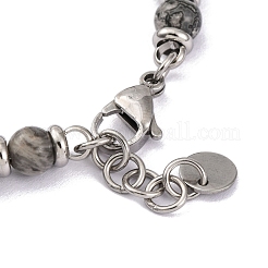 Natural Map Stone & Magnetic Synthetic Hematite Round Beaded Bracelet&nbsp;X-BJEW-P339-02P-02
