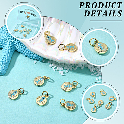 8Pcs Rack Plating Brass Enamel Flat Round with Fish Charms&nbsp;KK-BBC0025-17