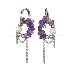Natural Amethyst Chips Drop Earrings&nbsp;EJEW-TA00817-02