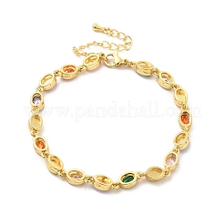 Enamel Evil Eye & Glass Oval Link Chain Bracelet&nbsp;BJEW-G663-01G
