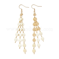 Brass Flat Round with Sun Pattern Link Chain Tassel Dangle Earrings&nbsp;EJEW-JE06928
