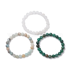 3Pcs 3 Styles Natural Mixed Gemstone Round Beaded Stretch Bracelets Set&nbsp;BJEW-JB10139-02