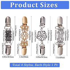 4Pcs 4 Styles Rectangle Zinc Alloy & Iron & Rhinestone Cardigan Clips&nbsp;AJEW-GF0010-43