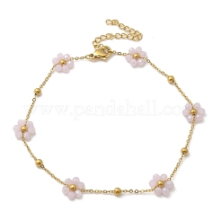 304 Stainless Steel & Synthetic Stone Daisy Flower Chain Anklets for Women&nbsp;AJEW-B031-01G-02