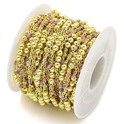 Brass Enamel Round Beaded Link Chain&nbsp;CHC-G022-07G-20