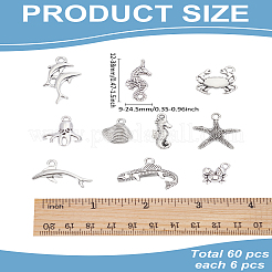 60Pcs 10 Styles Ocean Theme Tibetan Style Alloy Pendants&nbsp;FIND-LP0002-17
