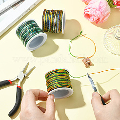 3 Rolls 3 Colors Segment Dyed Nylon Braided Cord with Gold Thread&nbsp;WCOR-SC0001-01