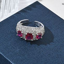 Brass Micro Pave Cubic Zirconia Cuff Open Rings for Women&nbsp;RJEW-L343-13P-06
