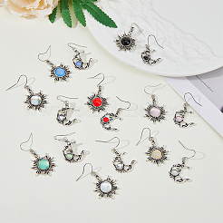 8 Sets 8 Colors Sun & Moon Glass Asymmetrical Earrings&nbsp;EJEW-FI0002-05