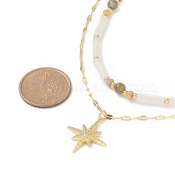 2Pcs 2 Style Clear Cubic Zirconia Star Pendant Necklaces Set with Brass Chains&nbsp;NJEW-JN04171