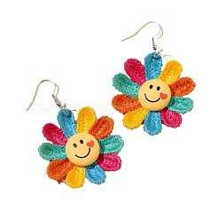 Smiling Face with Sunflower Alloy Resin Dangle Earrings&nbsp;FS-WG8F2AA-01