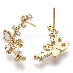 Brass Micro Pave Clear Cubic Zirconia Stud Earring Findings&nbsp;KK-N230-03-NF