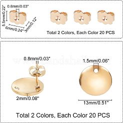 40Pcs 2 Colors 304 Stainless Steel Stud Earring Findings&nbsp;STAS-UN0022-86