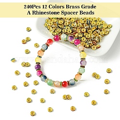 240Pcs 12 Colors Brass Grade A Rhinestone Spacer Beads&nbsp;KK-YW0002-34G