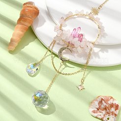Natural Rose Quartz & Dyed Natural Quartz Crystal with Glass Pendant Decorations&nbsp;HJEW-TA00123-03