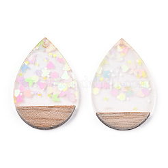 Transparent Resin & White Wood Pendants&nbsp;RESI-N039-35