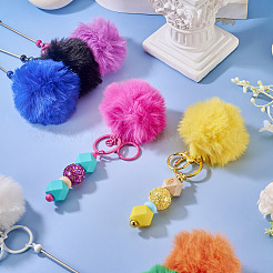 10Pcs 10 Colors Polyester Wool Keychain Bar&nbsp;AJEW-TA0003-04