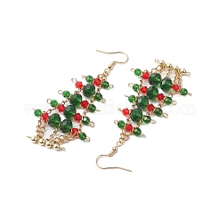 Glass Christmas Tree Pendants Dangle Earrings for Woman&nbsp;EJEW-JE06021