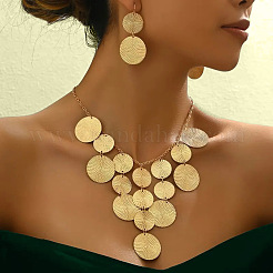 Flat Round Alloy Pendant Necklace & Dangle Earring Sets&nbsp;FS-WG6C074-01
