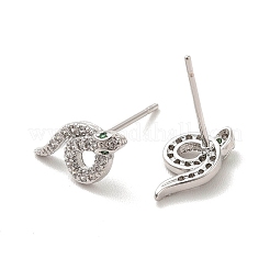 Rack Plating Brass Micro Pave Clear Cubic Zirconia Snake Stud Earrings&nbsp;EJEW-F301-19
