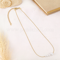 1Pc Imitation Pearl Round Graduated Bead Pendant Alloy Box Chain Necklaces&nbsp;NJEW-LP0007-33