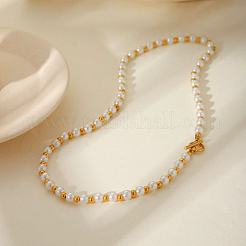 European 5.7MM Round Imitation Pearl & Stainless Steel Beaded OT Necklaces for Women&nbsp;ET2024