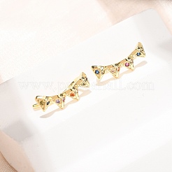Brass Pave Cubic Zirconia Stud Crawler Earrings&nbsp;KK-CBAA351-10G