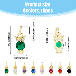 16PCS 8Colors Brass Micro Pave Cubic Zirconia Charms&nbsp;KK-DC0003-74