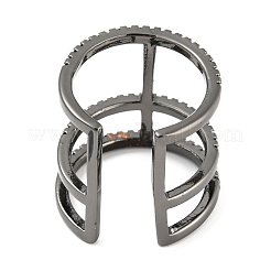 Brass Triple Lines Open Cuff Ring with Cubic Zirconia&nbsp;RJEW-Q781-03