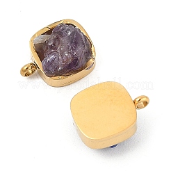 Natural Mixed Stone Chip 304 Stainless Steel Square Charms&nbsp;KK-P300-29G