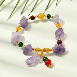 Raw Rough Natural Amethyst Nuggets Charm Beaded Stretch Bracelets for Women&nbsp;GG-CBA2C9C-06