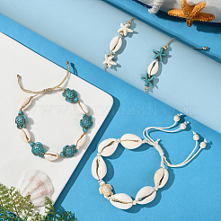 4Pcs 4 Style Natural Shell & Synthetic Turquoise Braided Bead Bracelets&nbsp;BJEW-SC0001-54