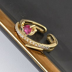 Brass Micro Pave Cubic Zirconia Cuff Open Rings for Women&nbsp;RJEW-L343-05G-01