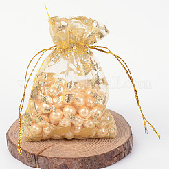 20Pcs Gold Stamping Rose Printed Organza Drawstring Bags&nbsp;OP-FP0001-01
