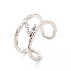 Clear Cubic Zirconia Initial Letter Open Cuff Ring&nbsp;RJEW-A012-01P-Z