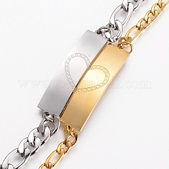 Ion Plating(IP) Couples 304 Stainless Steel ID Bracelets Sets&nbsp;BJEW-I283-08