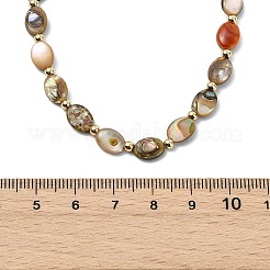 Natural Paua Shell Oval Beaded Necklaces with Brass End Chains for Men Women&nbsp;NJEW-JN06043