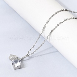Brass Pave Clear Cubic Zirconia Cherry Pendant 304 Stainless Steel Cable Chain Necklaces for Women&nbsp;NJEW-H092-07P