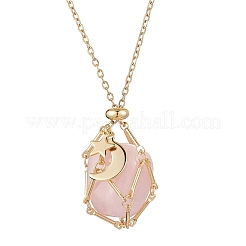 304 Stainless Steel Empty Macrame Pouch Star Moon Pendant Cable Chain Necklace Making&nbsp;NJEW-JN05277-02