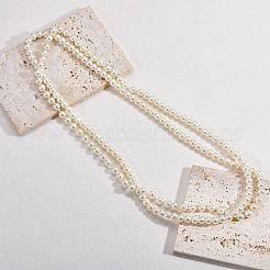 Baking Paint Pearlized Glass Pearl Round Beaded Long Necklaces&nbsp;NJEW-SW00066-03