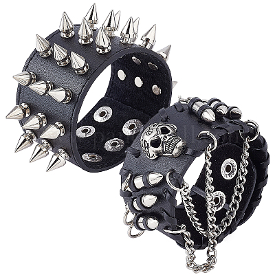 punk アクセサリー Leather Bracelet Combo Metal Star & Spike Inlay Grunge