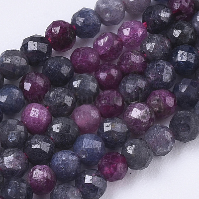 Natural Red Corundum/Ruby and Sapphire Beads Strands&nbsp;G-R462-035-1